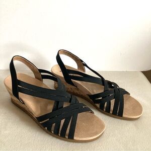 Black Strappy Wedge Sandals